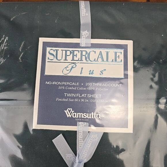 New Sealed Vintage Hunter Green WAMSUTTA Twin Flat Sheet Supercale Plus USA - Picture 2 of 3